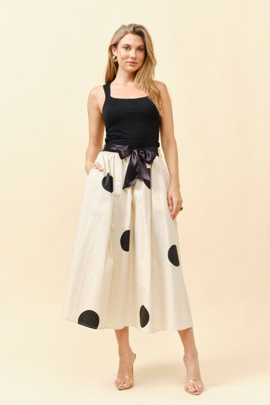 Polka Dot Midi Skirt- Beige