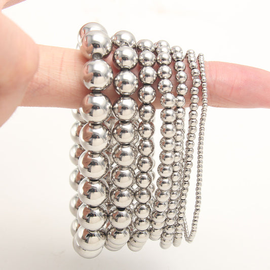 Set of 6 Retro Round Bracelets - Silver