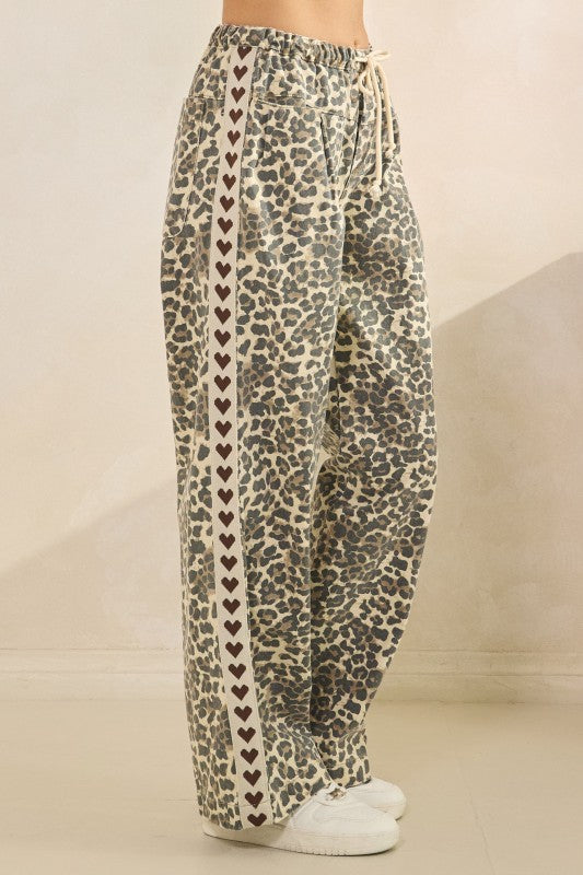 Leopard & Heart Striped Pants