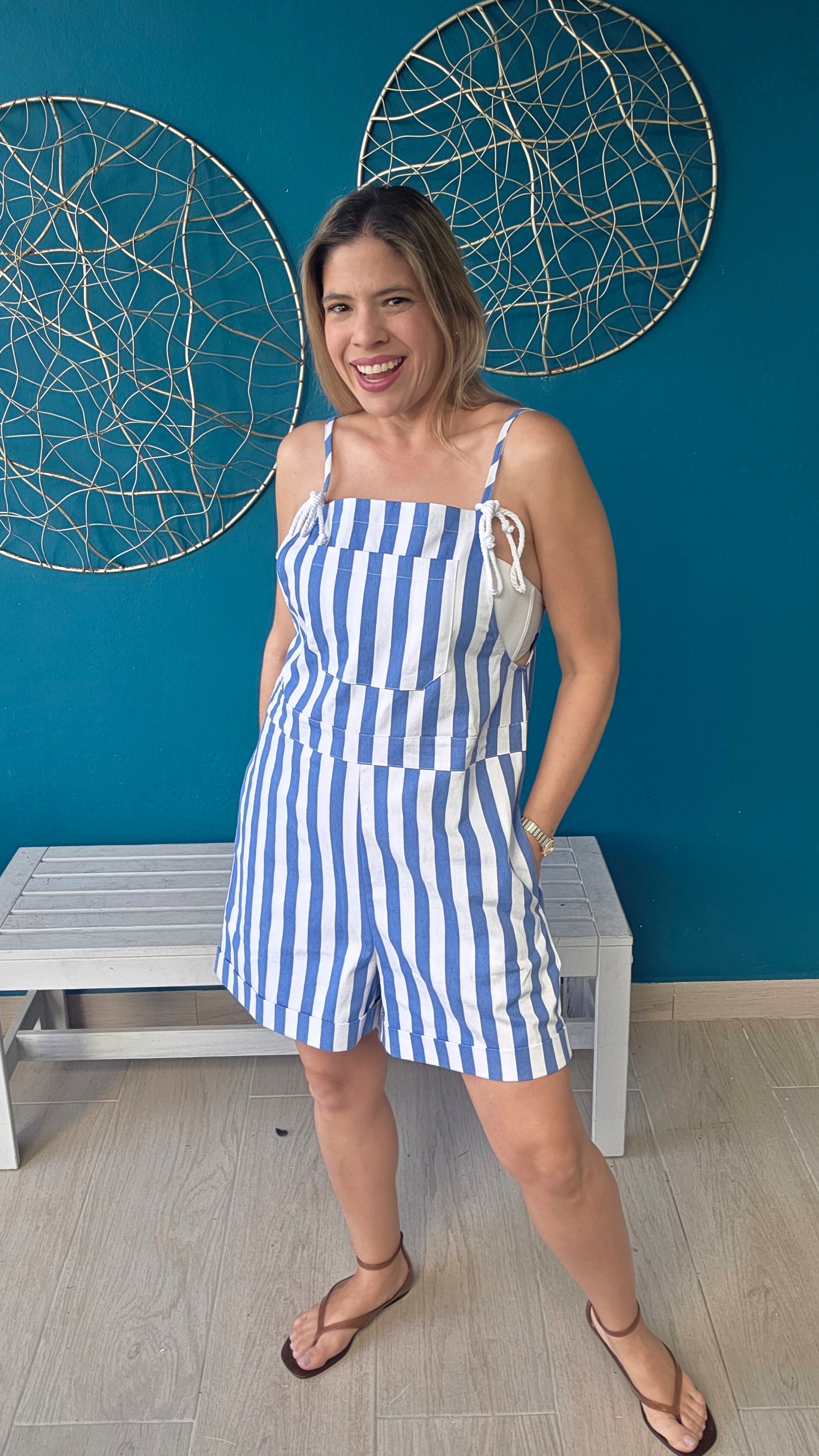 Striped Denim Romper