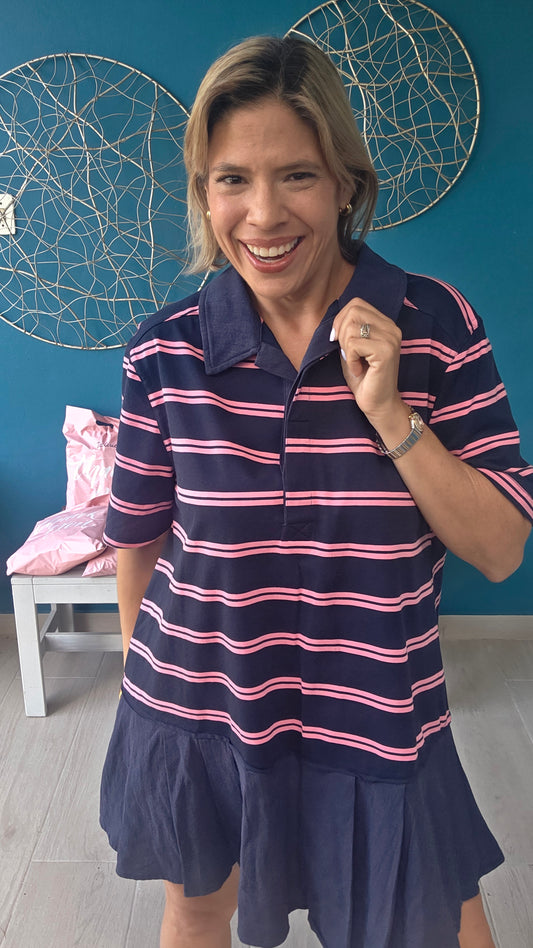 Navy/Pink Polo Striped Mini Dress