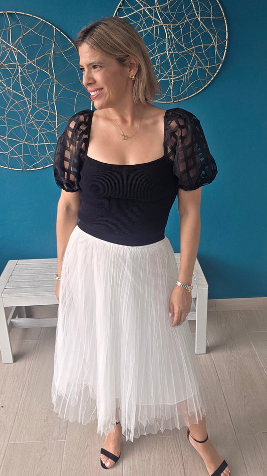 White Mesh Midi Skirt