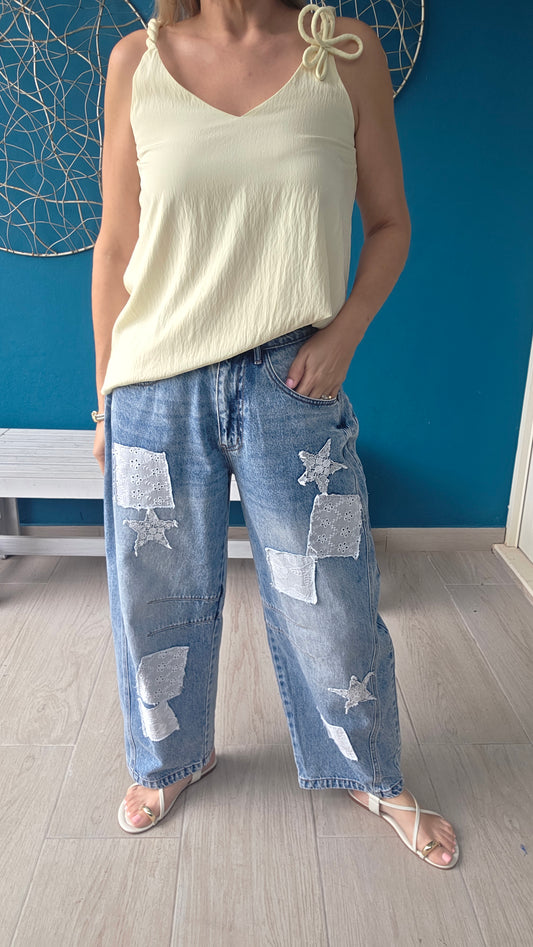 Patchwork Barrel Jeans