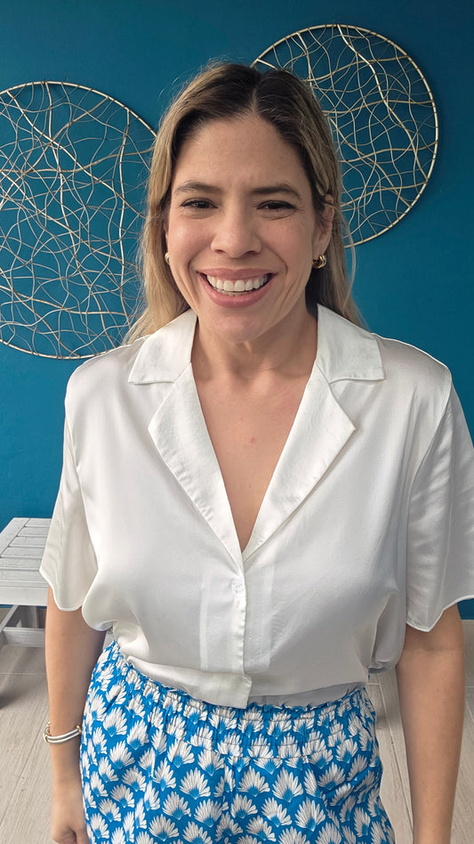 Satin Button Down White Top