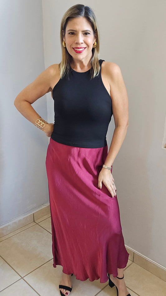 Burgundy Satin Skirt