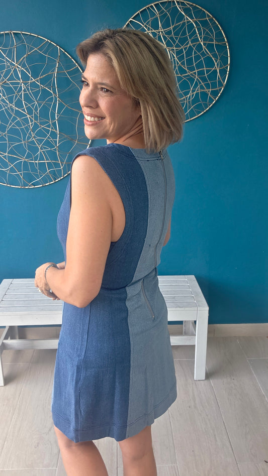 Color Block Denim Mini Dress