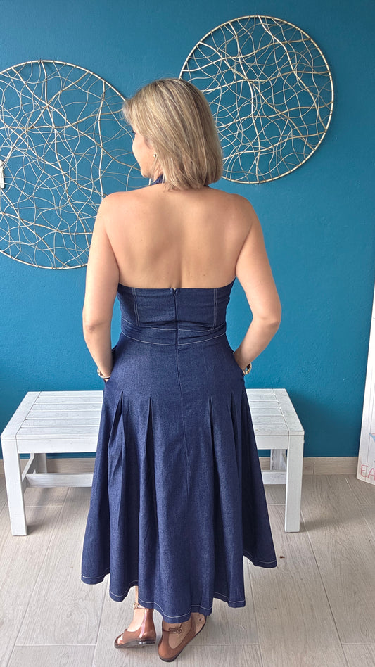 Halter Denim Midi Dress