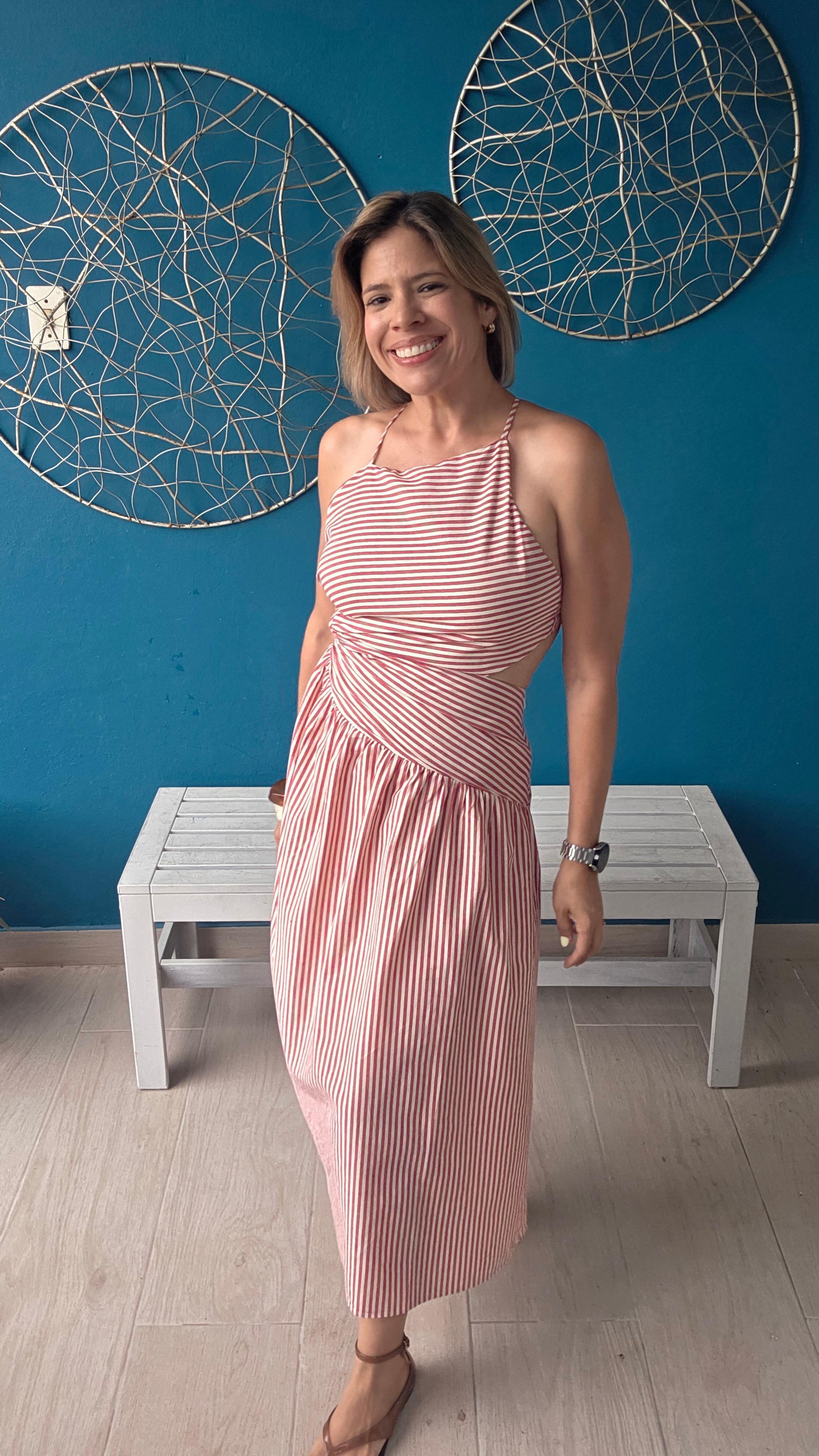 striped asymmetrical dress Tatiana Midi Medium pdf pattern Harper PS: A-Line Plus themed events Color:Nude/Silver