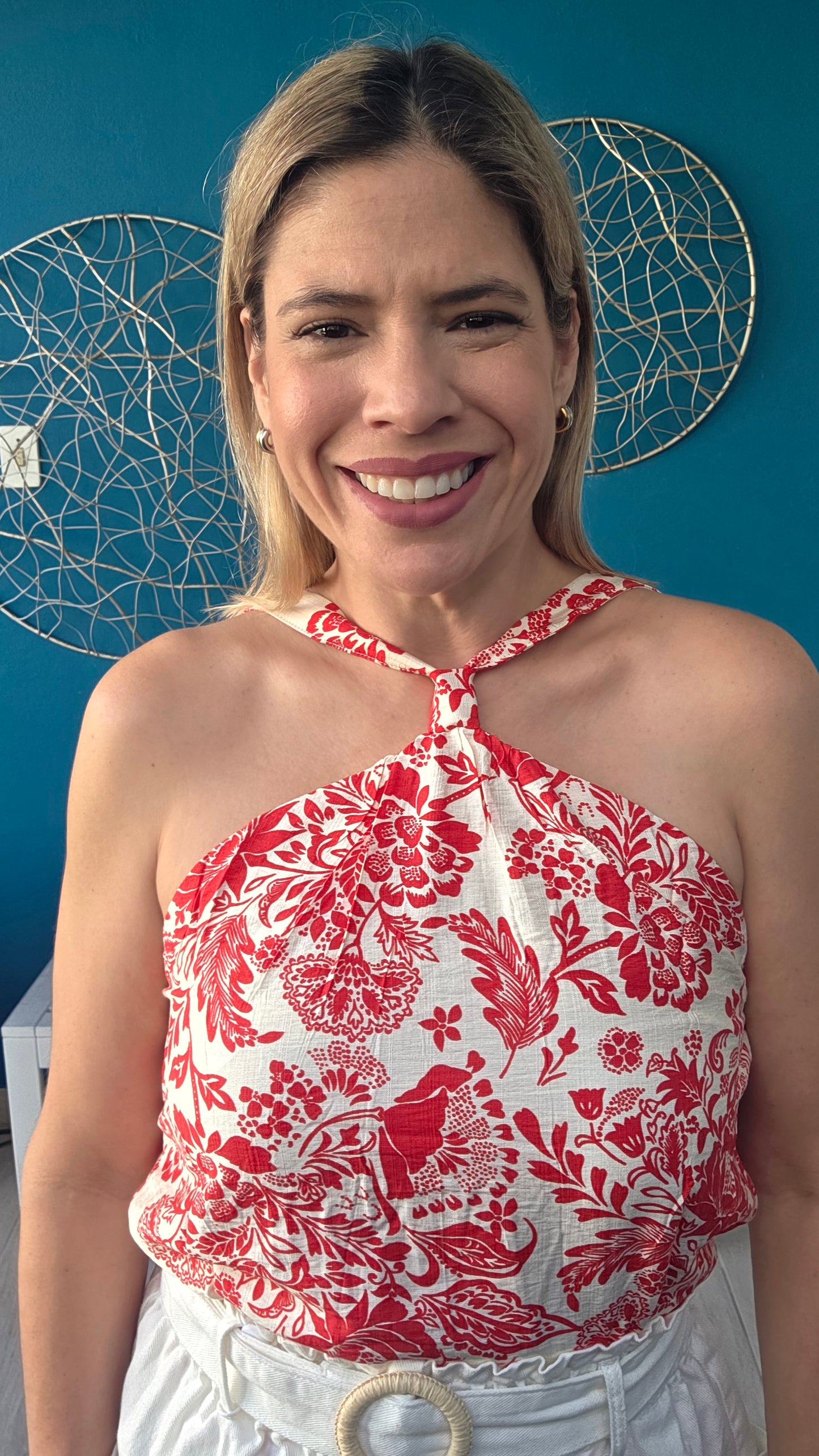 Halter Flowers Top - Red