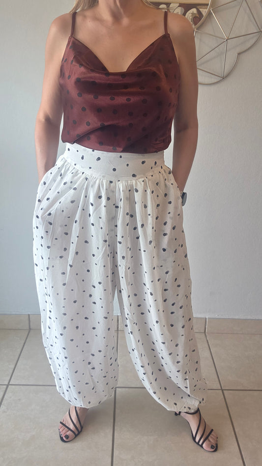 Ivory/Black Polka Dots Aladdin Pants