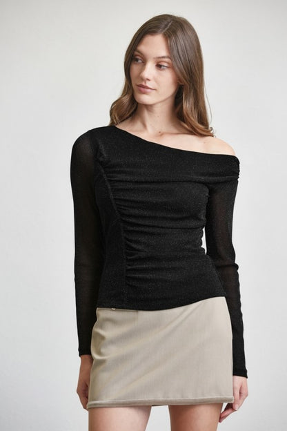 One Shoulder Sparkle Mesh Top