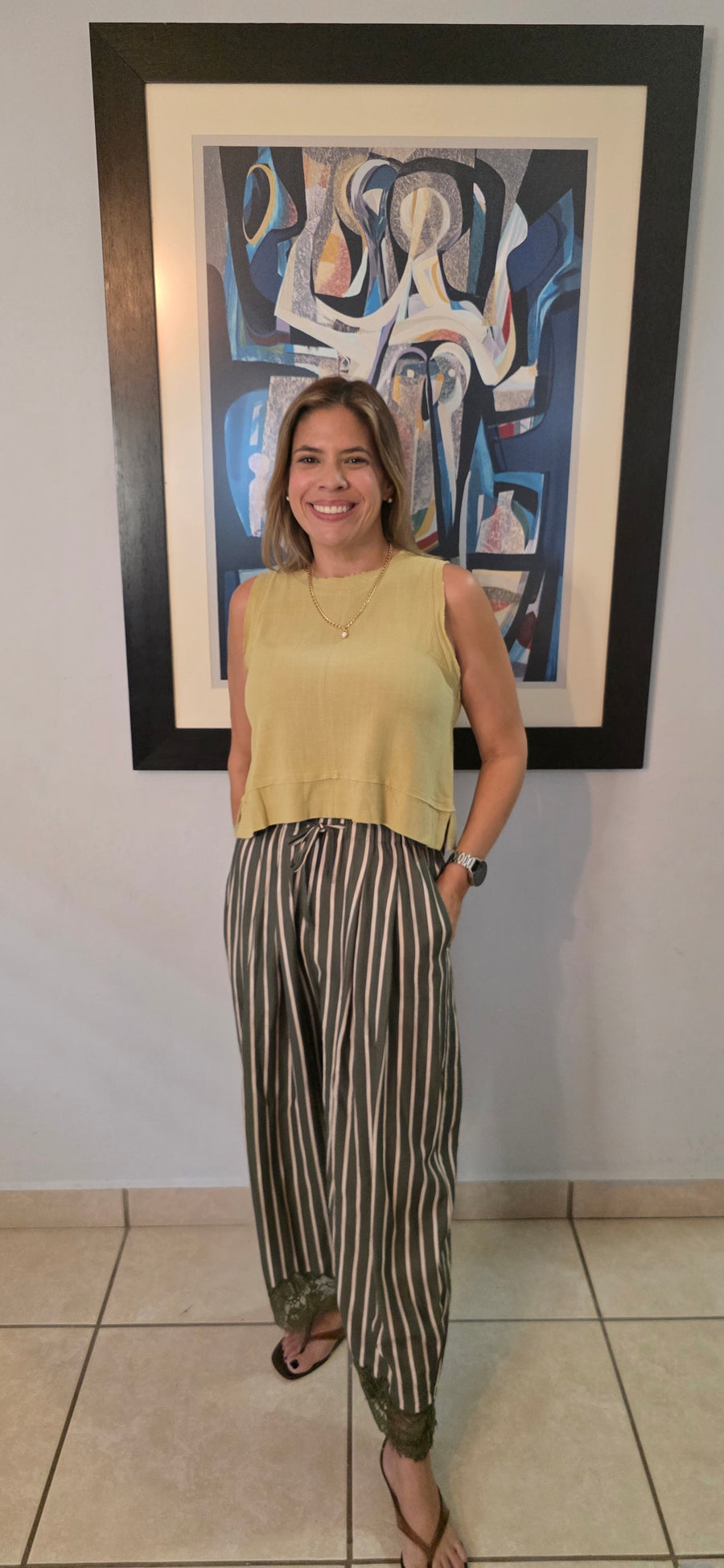 Lace Hem Stripe Barrel Culotte