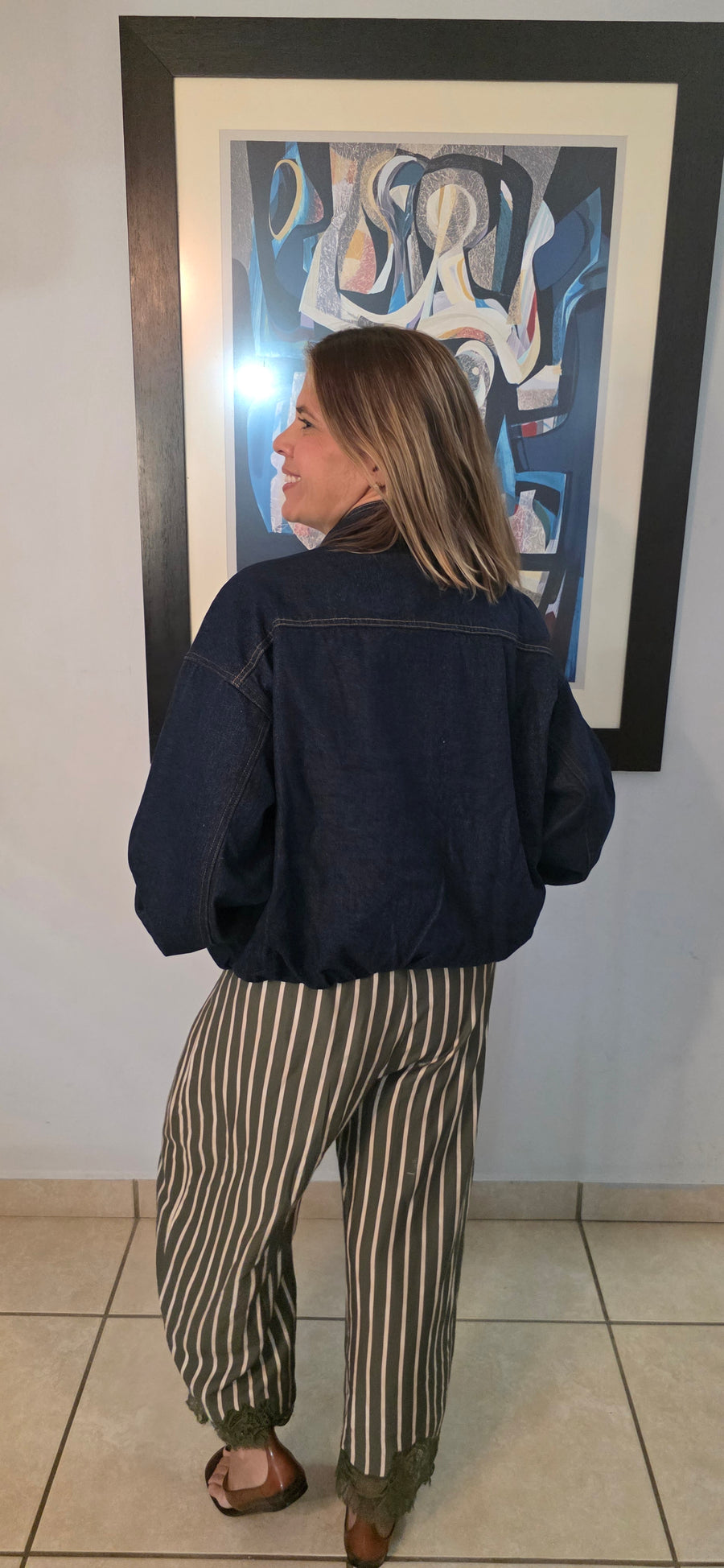 High Collar Denim Bomber Jacket