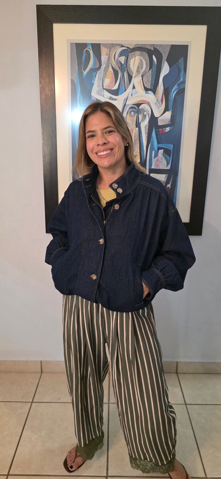 High Collar Denim Bomber Jacket