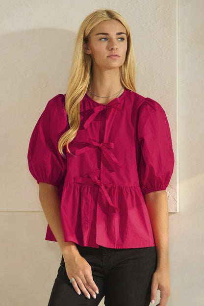 Front Tie Ribbon Blouse