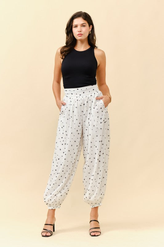 Ivory/Black Polka Dots Aladdin Pants
