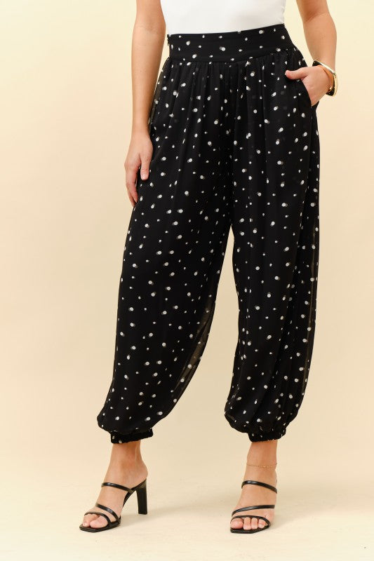 Black/Ivory Polka Dots Aladdin Pants