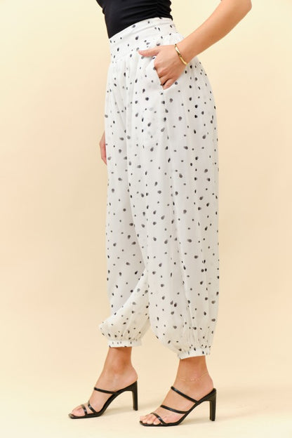 Ivory/Black Polka Dots Aladdin Pants