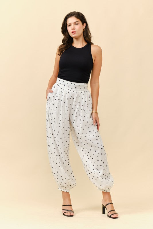 Ivory/Black Polka Dots Aladdin Pants