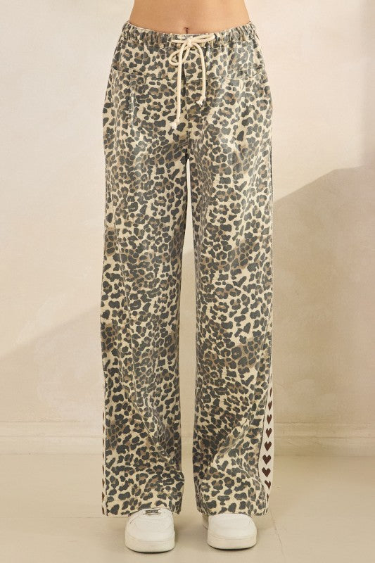 Leopard & Heart Striped Pants