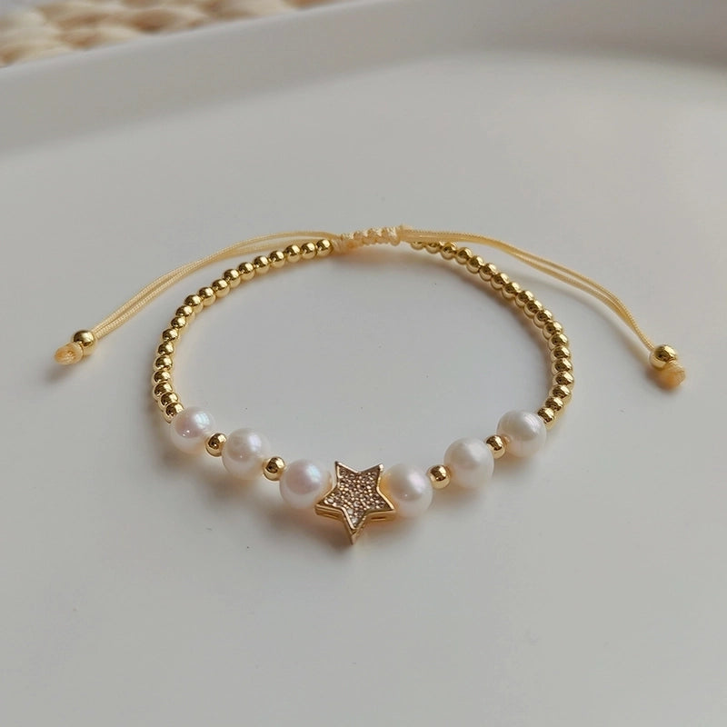 Star Moon Heart Shape Pearl Beaded Inlay Rhinestones Bracelets 1 Piece