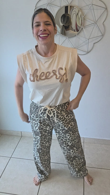 Leopard & Heart Striped Pants