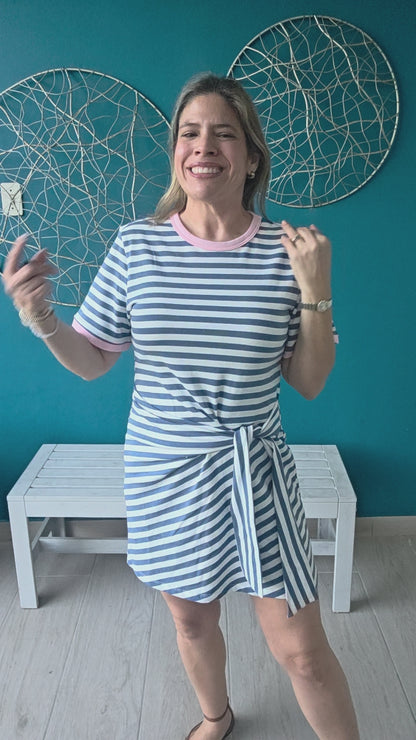 Blue Striped Waist Tie Mini Dress ✨