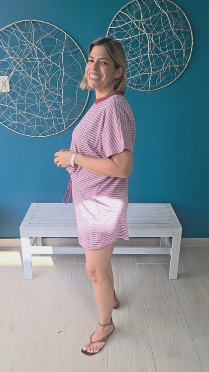 Loose Fit Striped Knit Top & Mini Shorts Set