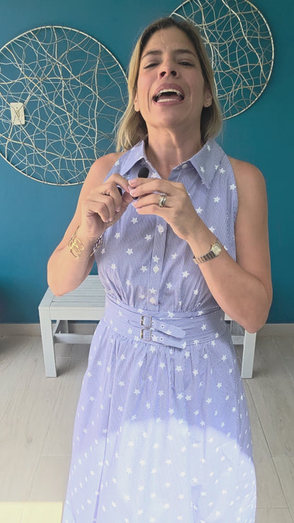 Stripes & Stars Belted Midi Dress