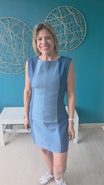 Color Block Denim Mini Dress