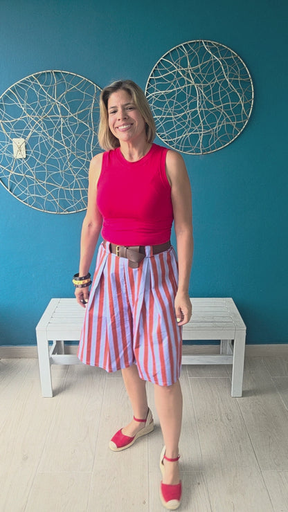 Striped Bermudas with Belt