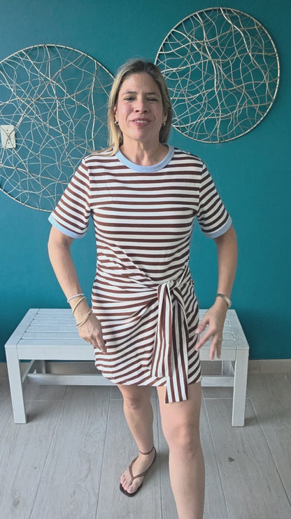 Chocolate Striped Waist Tie Mini Dress ✨