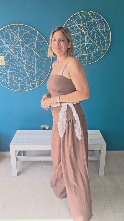 Lace-tie Wide Leg Jumpsuit