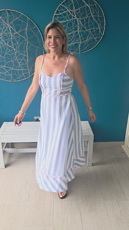 Pink and Blue Midi Dress