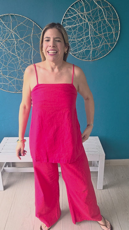 Red Linen Pants Set