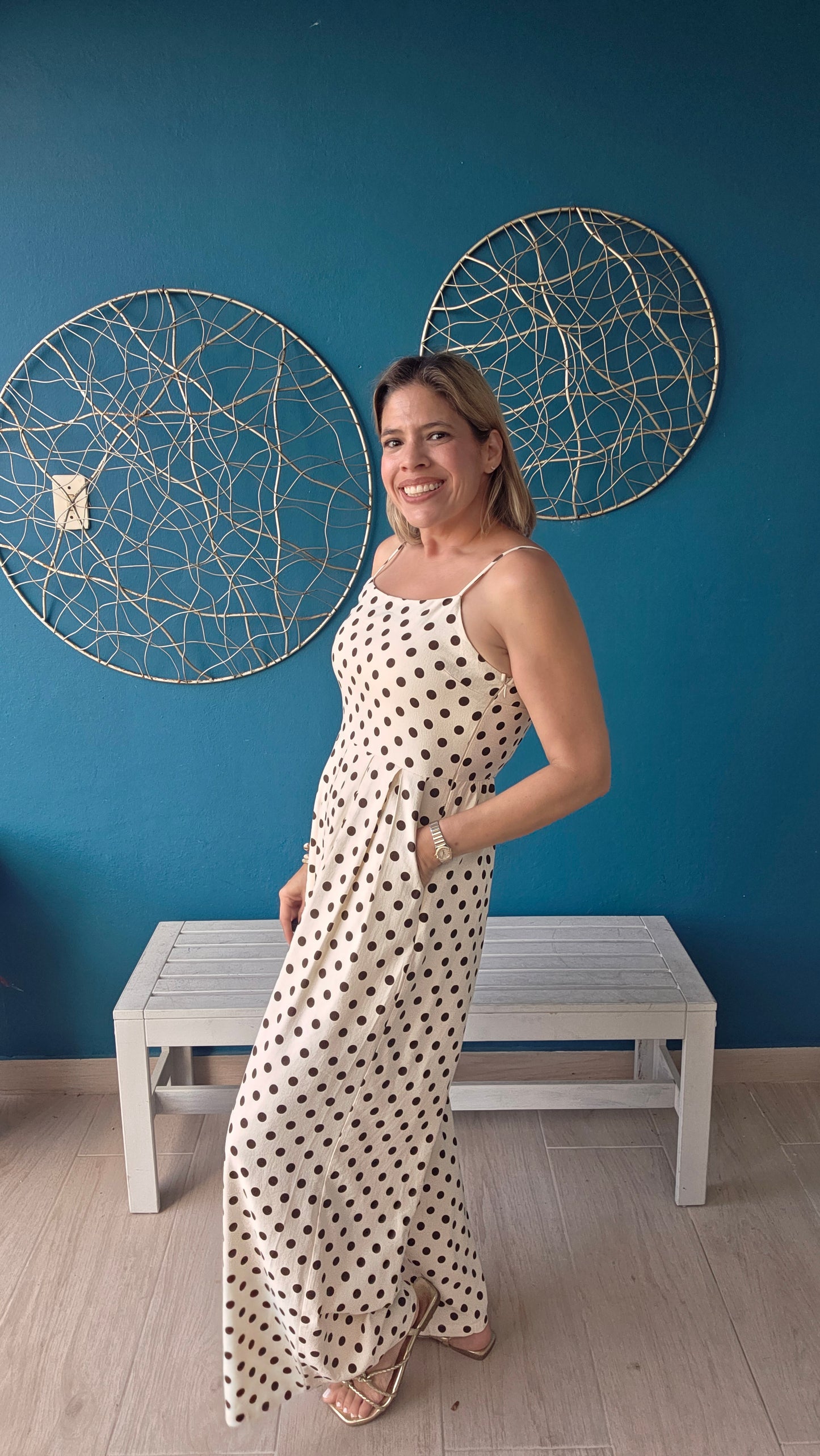 Cream/Brown Polka Dots Jumpsuit