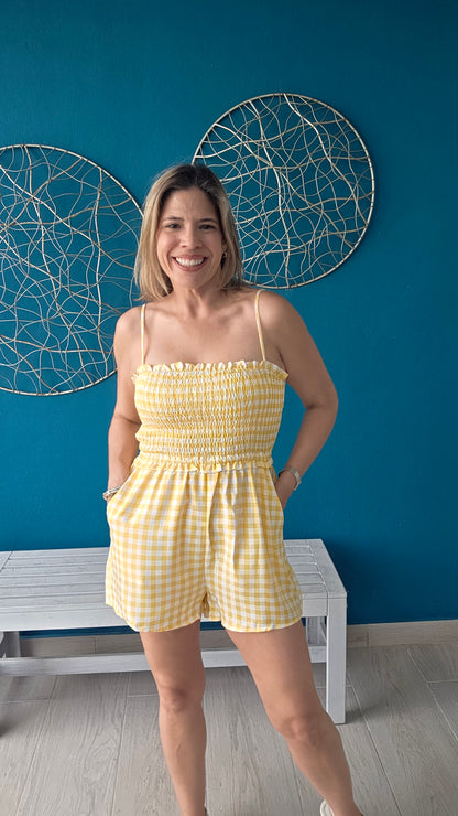 Yellow Ginghan Smocked Romper
