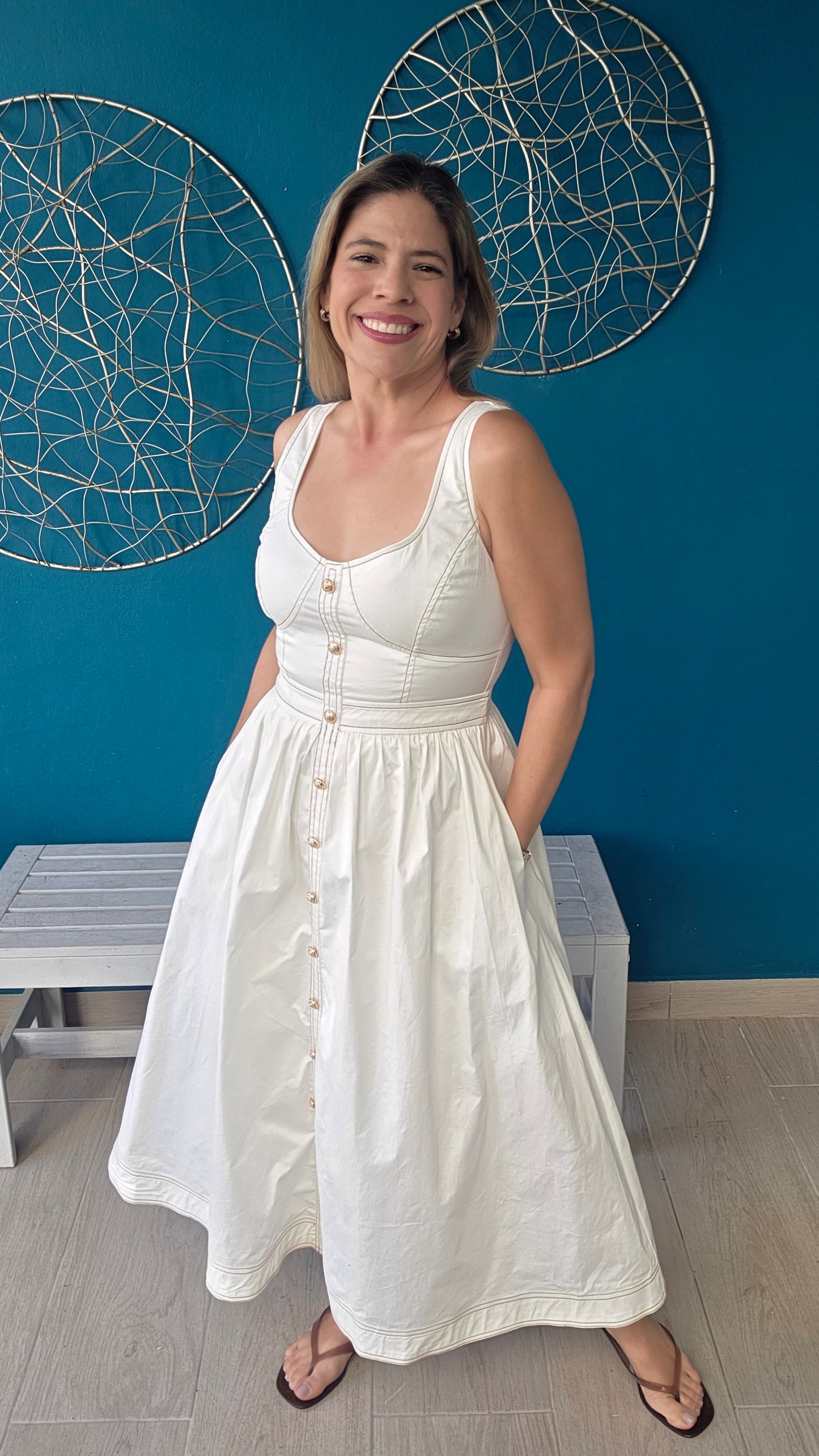 White Button-front Midi Dress