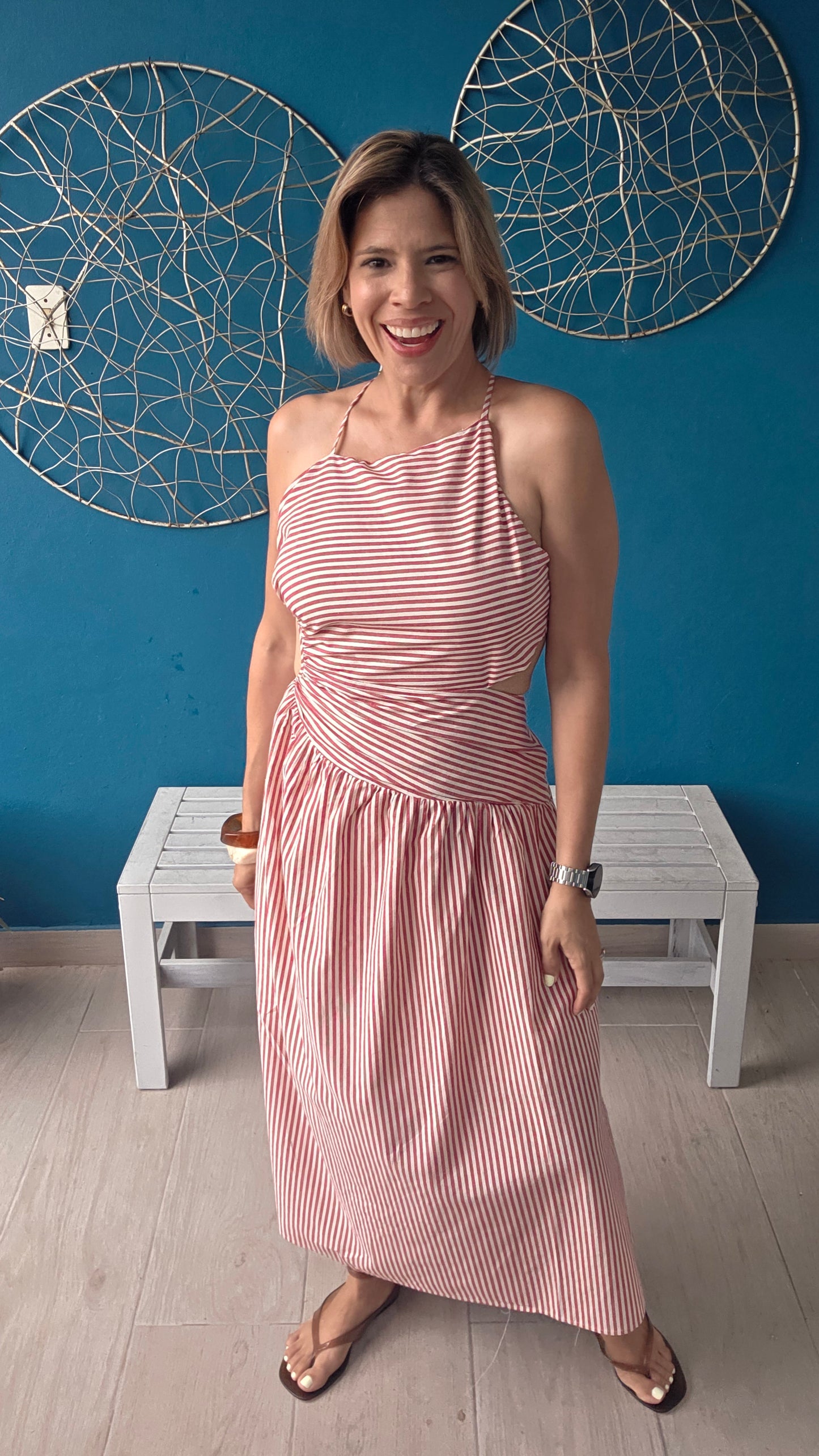 Tatiana Asymmetrical Striped Midi Dress
