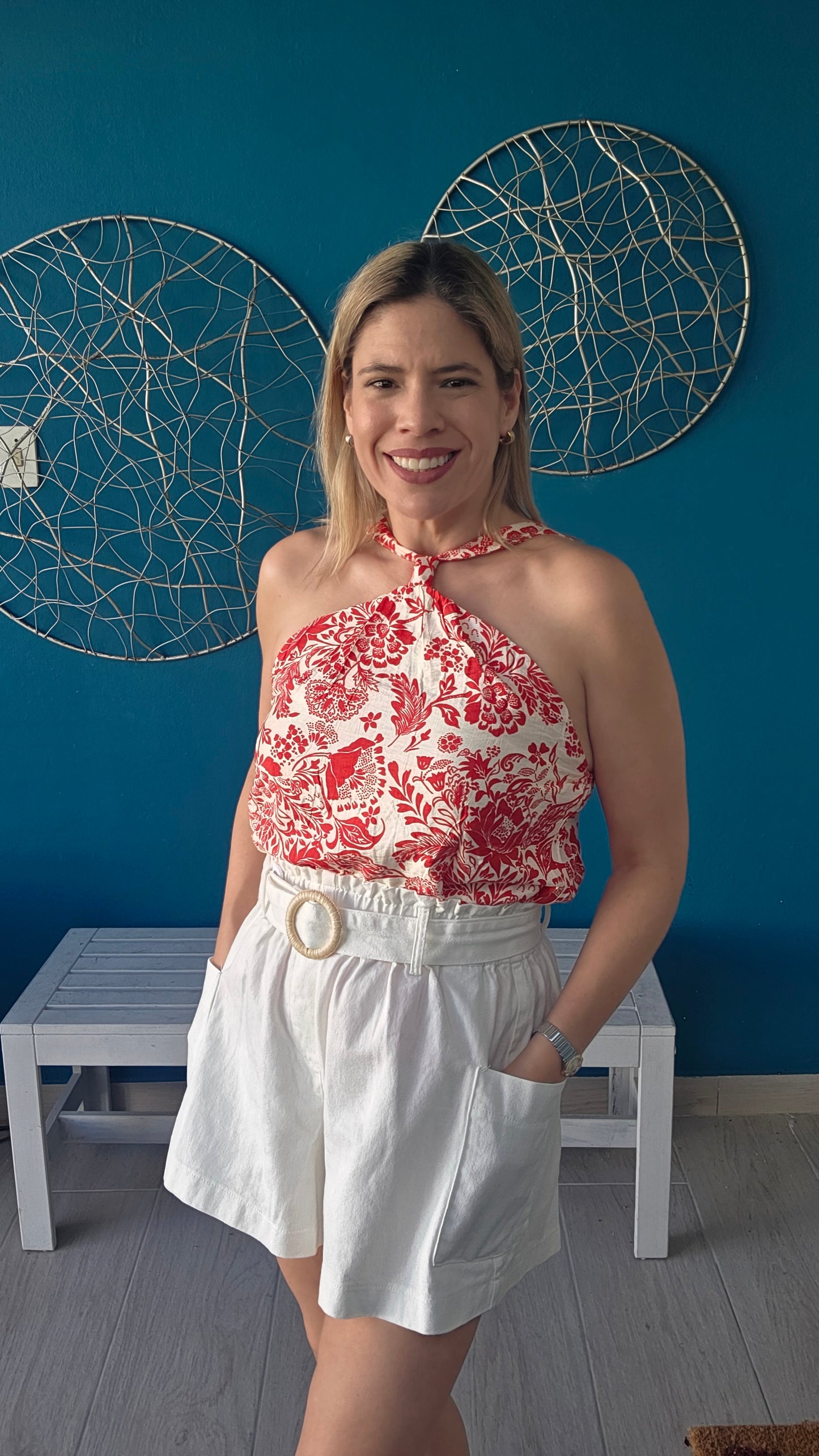 Halter Flowers Top - Red