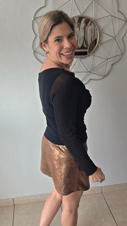 One Shoulder Sparkle Mesh Top