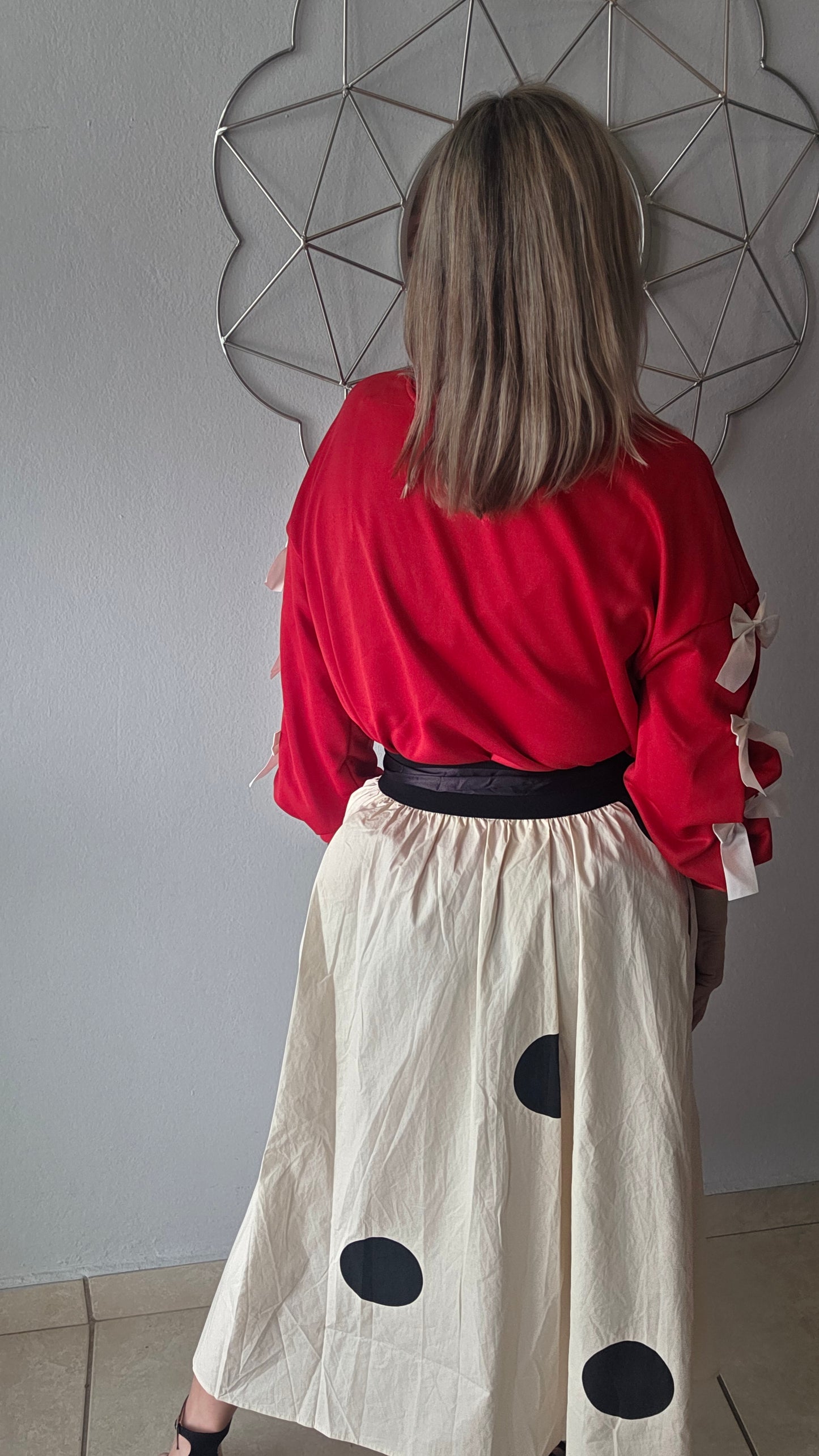 Polka Dot Midi Skirt- Beige