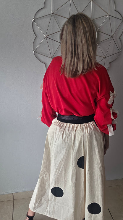 Polka Dot Midi Skirt- Beige