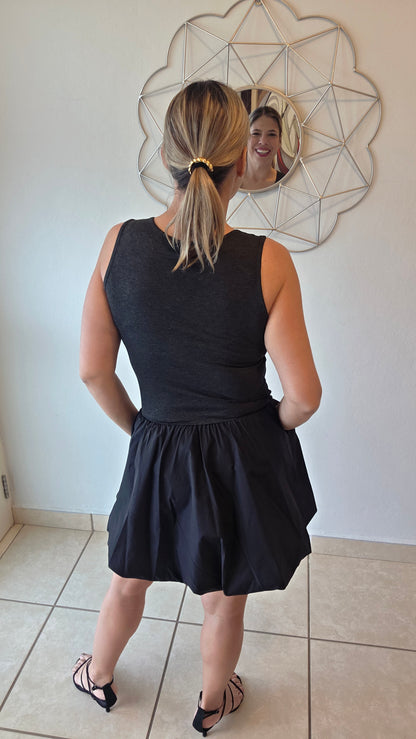 Little Black Bubble Skirt Dress