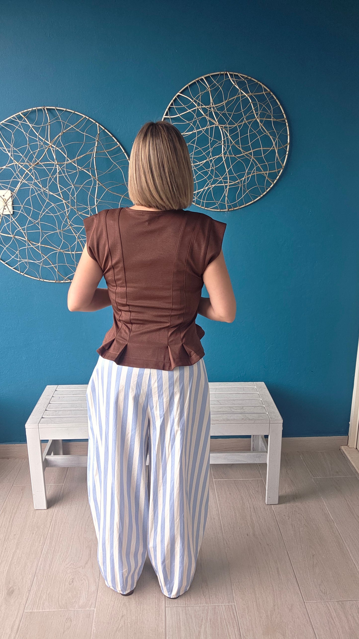 Light Blue and White Stripes Pants