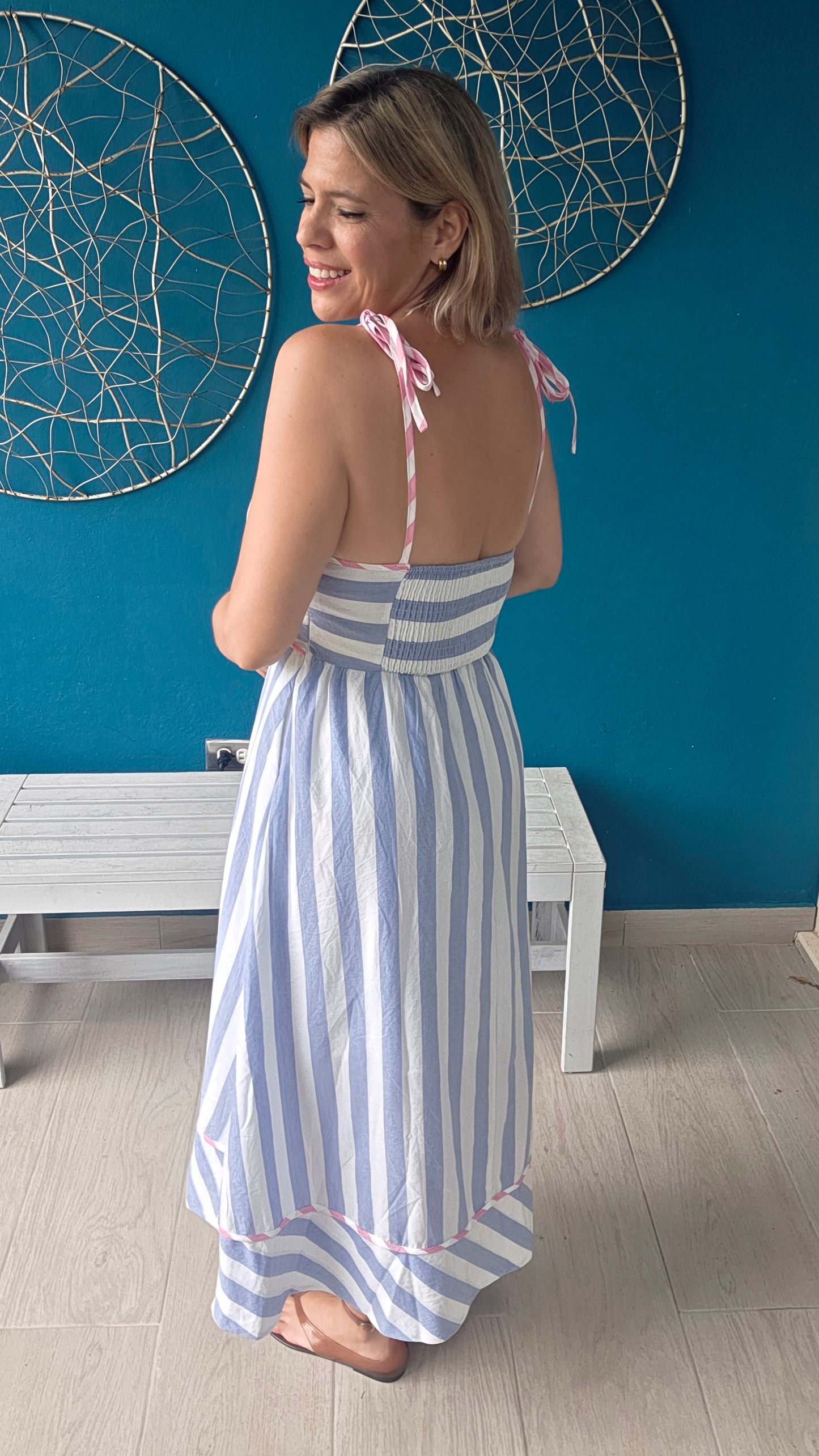 Pink and Blue Midi Dress