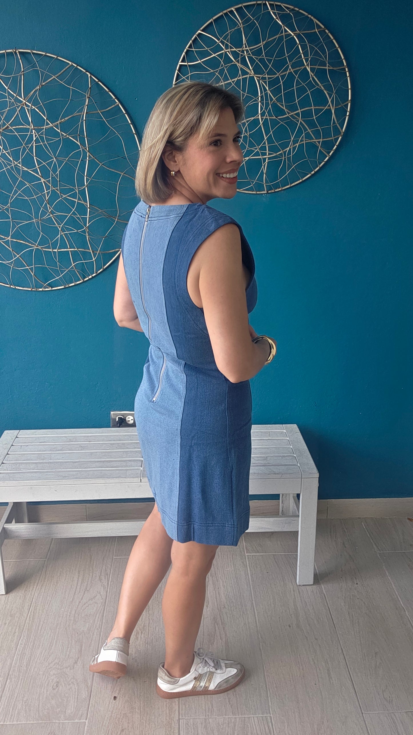Color Block Denim Mini Dress