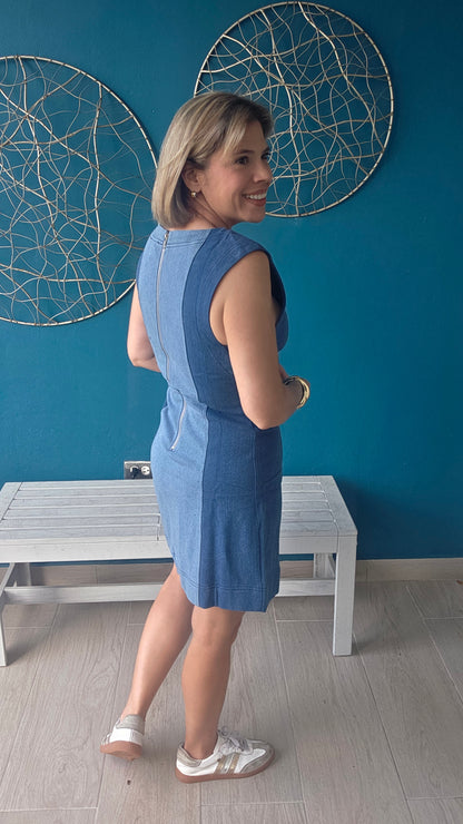 Color Block Denim Mini Dress