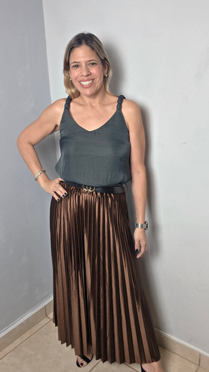 Metallic Pleated Skirt