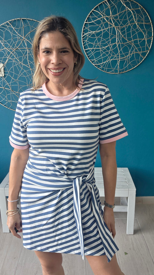 Blue Striped Waist Tie Mini Dress ✨